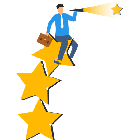 Businessman Reaching for Success with Telescope  Illustration