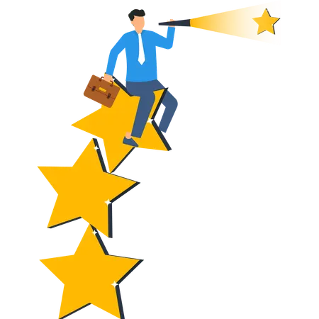 Businessman Reaching for Success with Telescope  Illustration