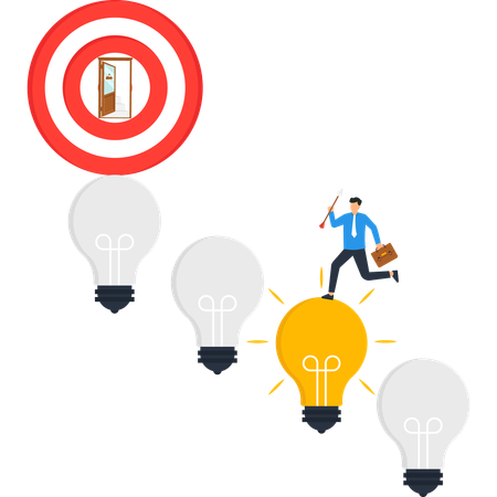 Businessman Reaching Target Idea Innovation Success Door  Illustration