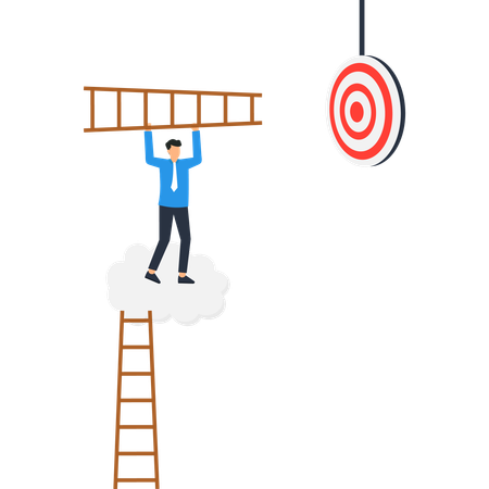 Businessman Reaching Target with Ladder  Illustration
