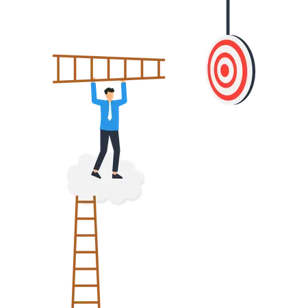 Businessman Reaching Target with Ladder  Illustration