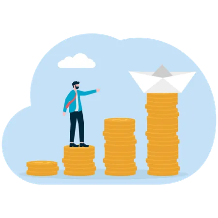 Businessman Reaching top of wealth  Illustration