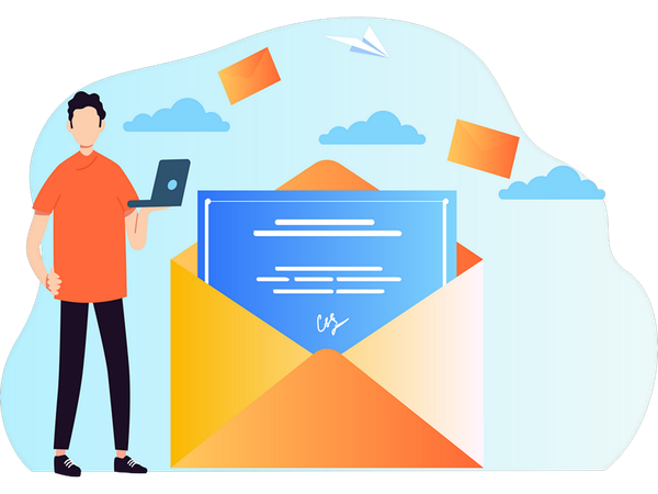 Businessman reading business emails  Illustration
