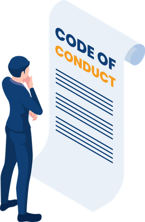 Businessman Reading Code of Conduct Document  Illustration