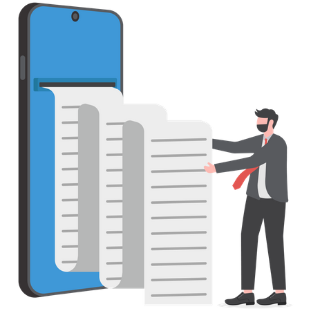 Businessman reading long paper list  Illustration