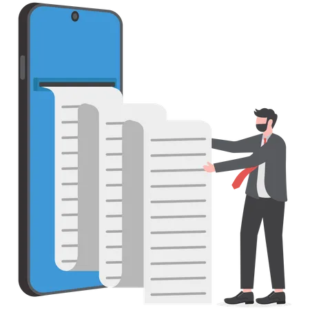 Businessman reading long paper list  Illustration