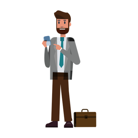 Businessman reading message on smartphone  Illustration