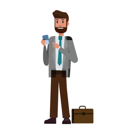 Businessman reading message on smartphone  Illustration