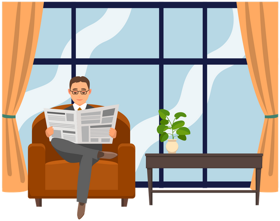 Businessman reading newspaper Illustration