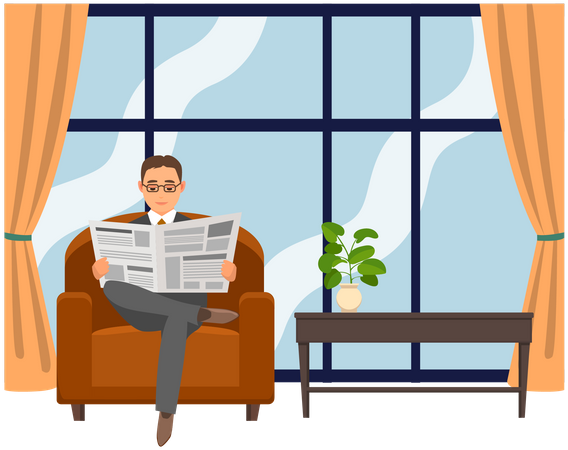 Businessman reading newspaper  Illustration