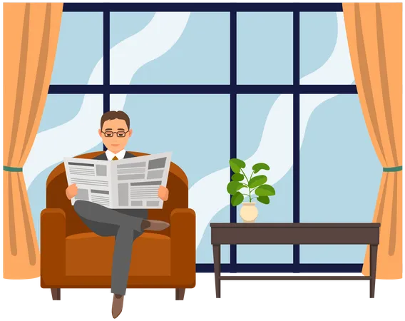 Businessman reading newspaper  Illustration