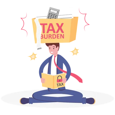 Businessman Reading A Tax Book Try To Solution Illustration Vector Cartoon Illustration
