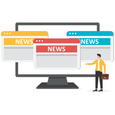 Businessman  reading world news online  Illustration