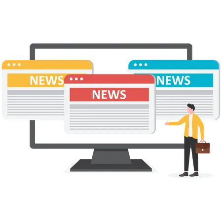 Businessman  reading world news online  Illustration
