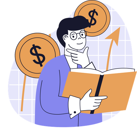 Businessman reads accounting book  Illustration
