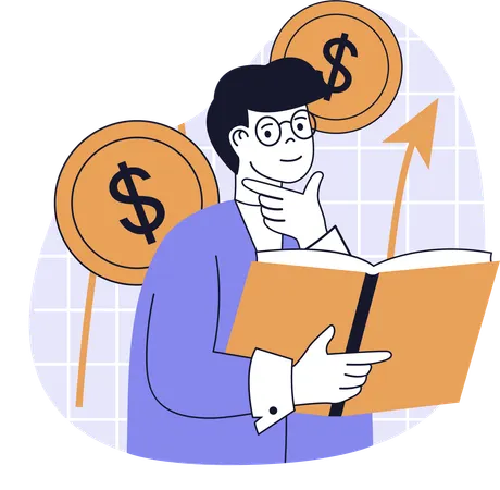 Businessman reads accounting book  Illustration