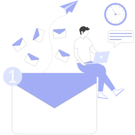 Businessman reads Emails  Illustration