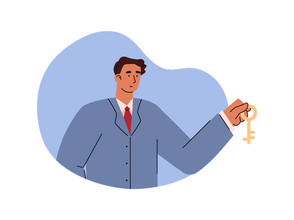 Businessman realtor holds out keys successful deal in service for sale  Illustration