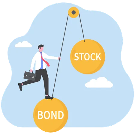Businessman rebalances between stocks and bonds  Illustration