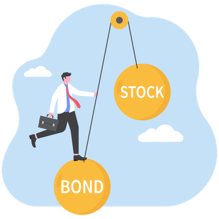 Businessman rebalances between stocks and bonds  Illustration