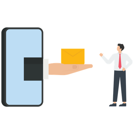 Businessman receives an e-mail from a mobile phone  Illustration