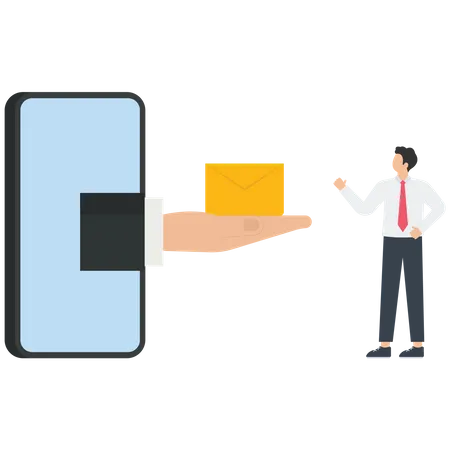 Businessman receives an e-mail from a mobile phone  Illustration