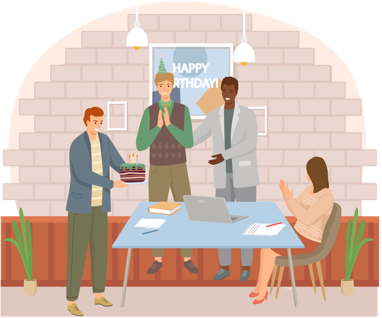 Businessman receives birthday wishes from office staff  Illustration