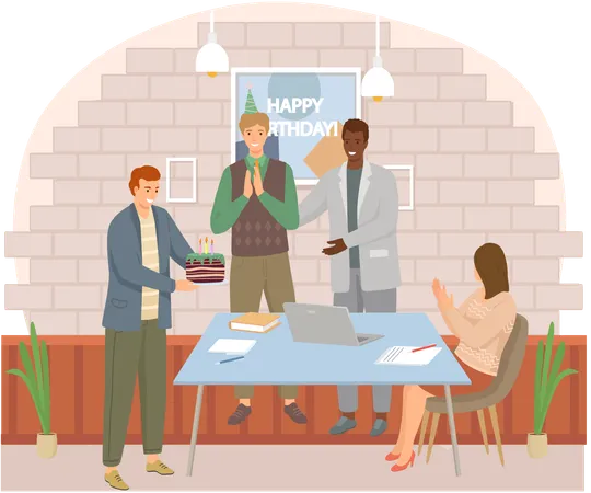 Businessman receives birthday wishes from office staff  Illustration