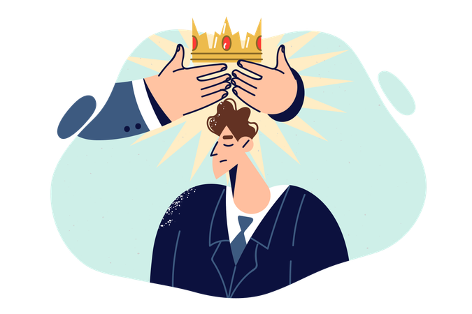 Businessman receives crown for achieving success  Illustration