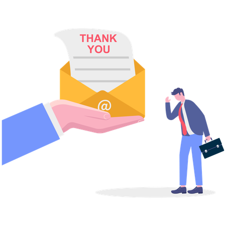 Businessman receives thank you letter from client  Illustration