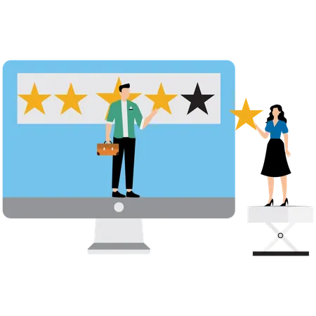 Businessman receiving 5 star rating from customer  Illustration