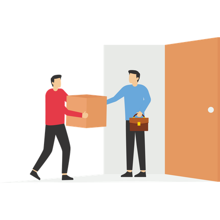 Businessman receiving percel from delivery man  Illustration