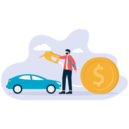 Businessman recharges his car fuel  Illustration