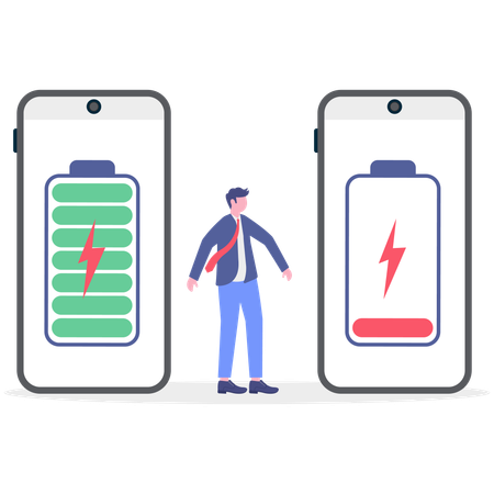 ビジネスマンが携帯電話を充電する  イラスト