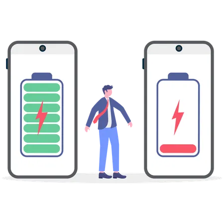 ビジネスマンが携帯電話を充電する  イラスト