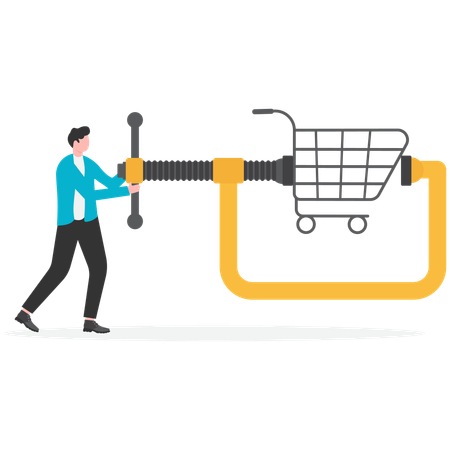 Businessman reducing shopping expense  Illustration