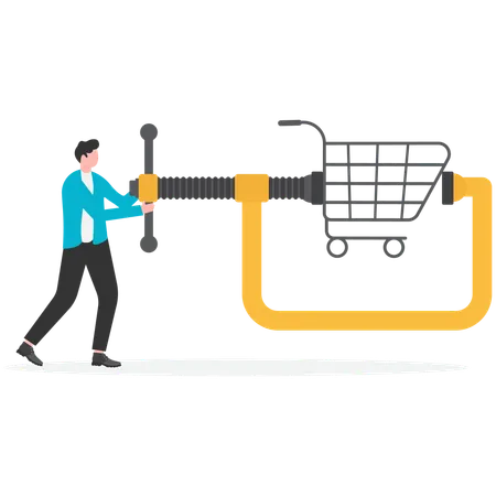 Businessman reducing shopping expense  Illustration