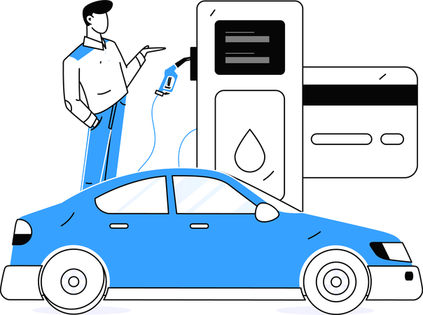 Businessman refueling car tank before going on trip  Illustration