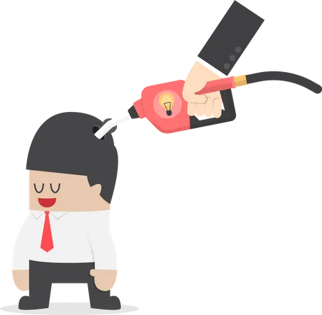 Businessman refueling his idea by fuel nozzle  Illustration