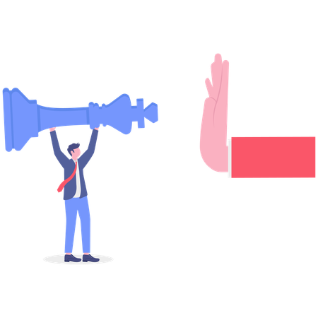 Businessman refuses to take strategic leap  Illustration