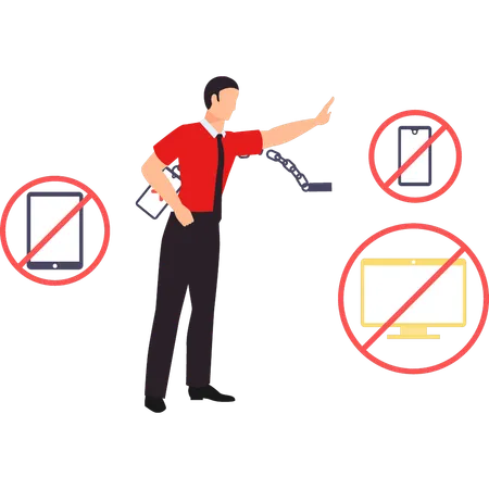 The Boy Is Pointing At The No Communication Illustration