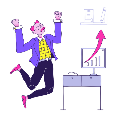 Businessman rejoices over growing profits  Illustration