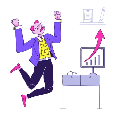 Businessman rejoices over growing profits  Illustration