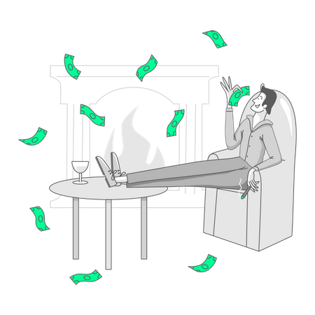 Businessman rejoices over profits  イラスト