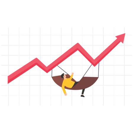 Businessman relax and sleep on cribs and growing graph  Illustration