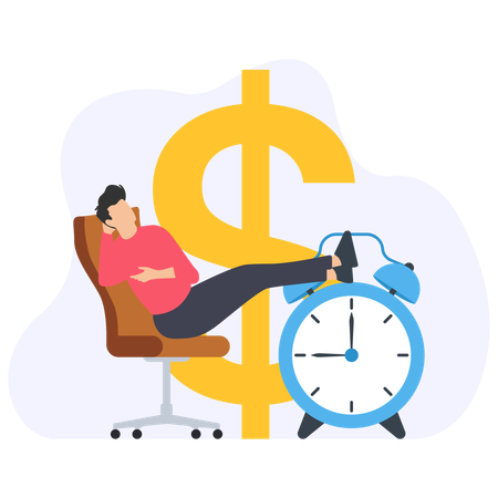 Businessman relaxing and making passive income with time and money investment  Illustration