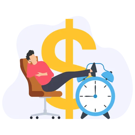 Businessman relaxing and making passive income with time and money investment  Illustration