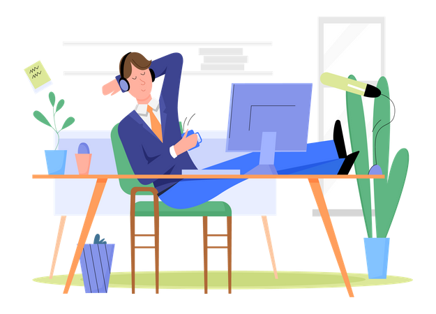 Businessman relaxing at office  Illustration