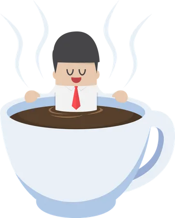 Businessman Relaxing In A Cup Of Coffee Coffee Break Concept Illustration