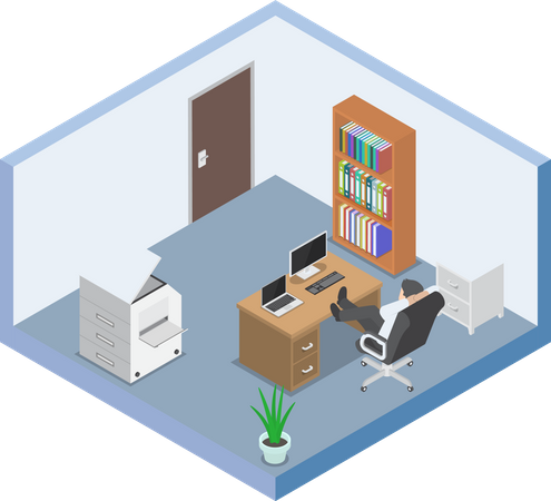 Businessman relaxing in office room Illustration